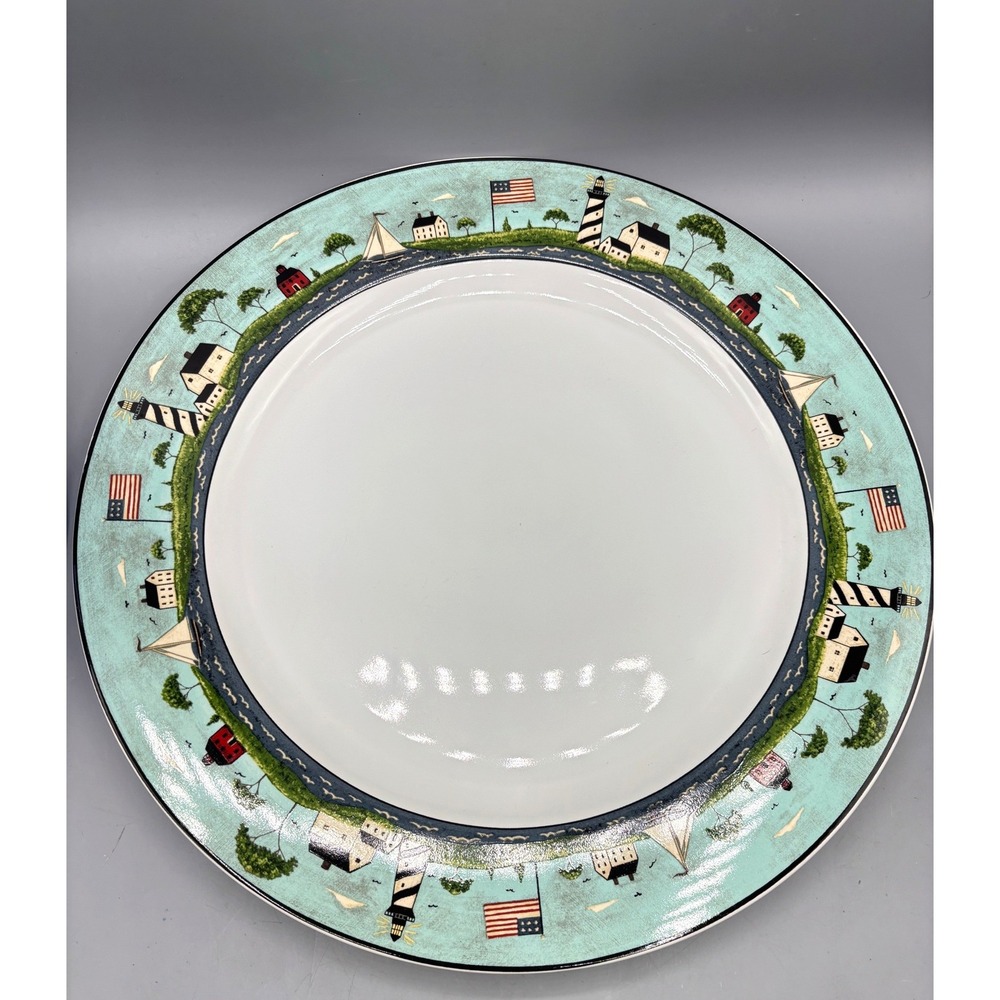 Warren Kimble Coastal Breeze‎ 1998 Round Serving Platter  Lighthouse Sailboat